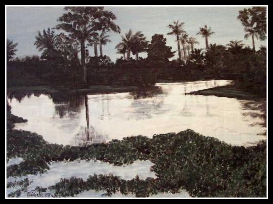 Royal Palm Gardens, Jamaica,  Acrylic on Unframed 40cm x 30cm Stretched Canvas