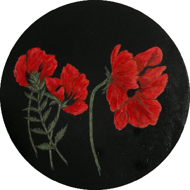 Poppies, Acrylic on 60cm Round Unframed Stretched Canvas